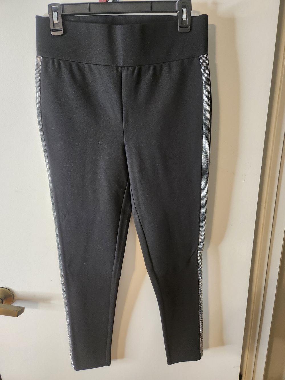 Alice Blue Black Leggings with Silver Side Rhinestone Trim